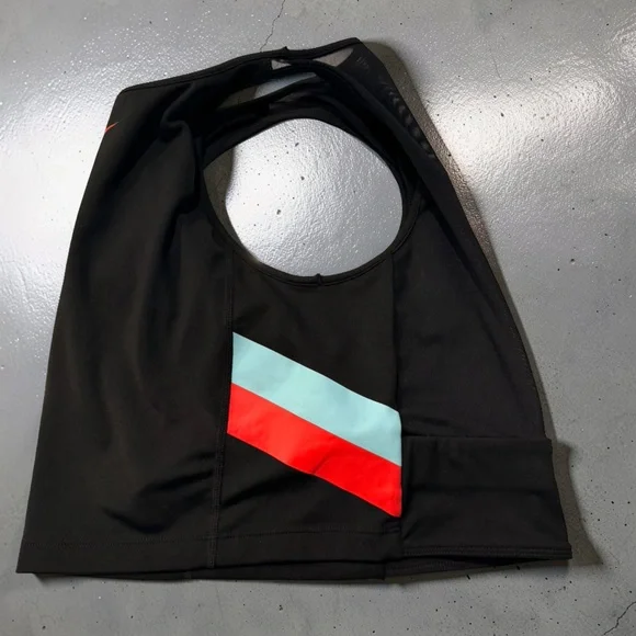 Nike Dri-Fit Longline Crop Sports Bra Black Colorblock Mesh Inset Size S Active - Picture 3 of 7